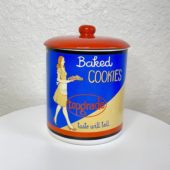 Vintage Square Nest Ceramic Cookie Jar Canister ‘BAKED COOKIES’ - Picture 1 of 9